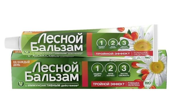Зубная паста ЛЕСНОЙ БАЛЬЗАМ Ромашка и Облепиха 75мл/48