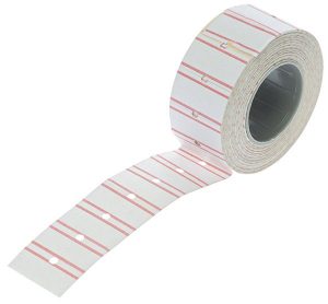 Этикетка -лента белая 21,5*12 800шт с красной полоской прямая/10