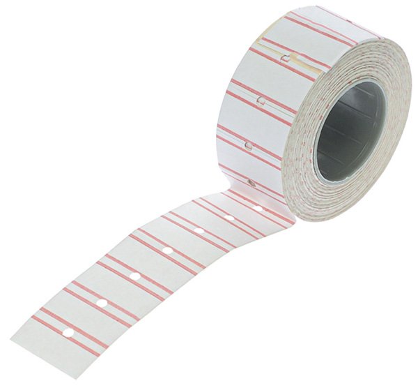 Этикетка -лента белая 21,5*12 800шт с красной полоской прямая/10