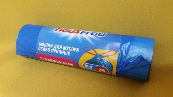 Пакет для мусора 35л 15шт Haus Frau c завязками синие прочные рулон (30)
