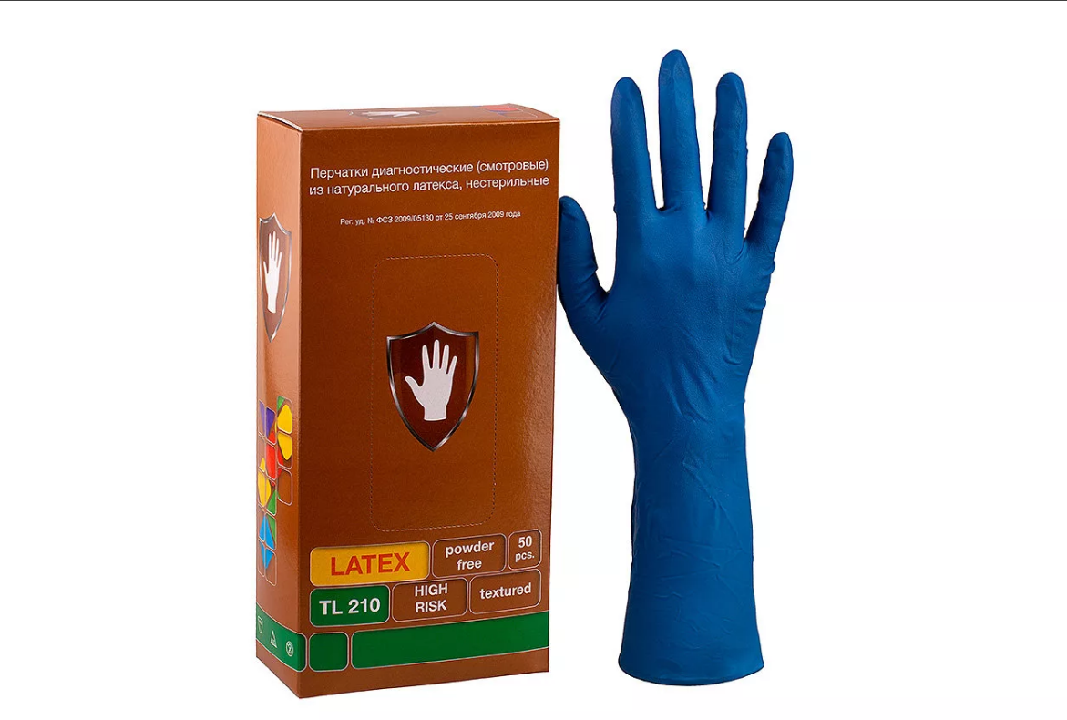 Перчатки HIGH RISK "Safe Care" р.L латекс особопрочные (13гр) Малайзия/ 50шт/500