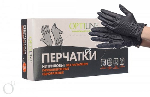 Перчатки нитриловые Optiline черные M * 200шт / 2000