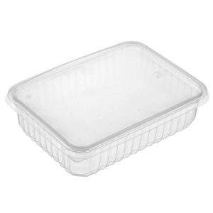 Контейнер пластик 750мл плаский прозрачный с крышкой 100шт/упак /500шт в короб.