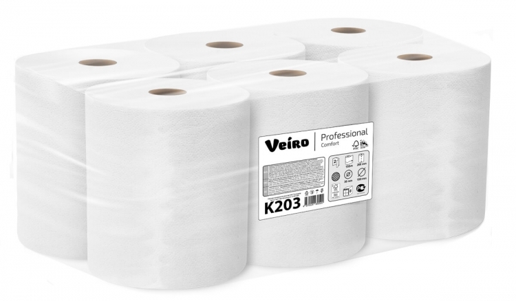 Полотенца рулонные бумажные Veiro Comfort К203, 2-сл,бел.150м, 6рул.