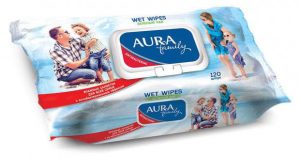 Влажные салфетки AURA Family с антибактериальным эффектом с крышкой 120 шт./ 12