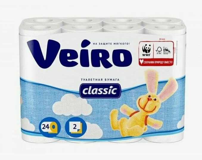 Туалетная бумага Veiro 24рул. 2х-сл.Классик 17,5м. 140 листов *3