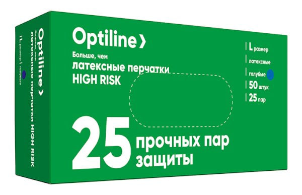 Перчатки HIGH RISK  "Optiline" р.L  латекс особопрочные 50шт/500