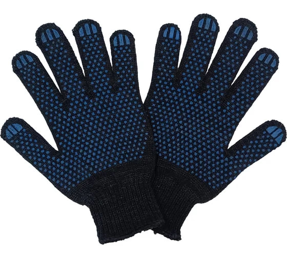 Перчатки х/б с ПВХ 6-и нит.10 черные (ОК)/300