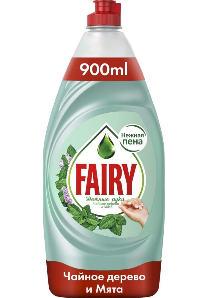 Средство Фейри 900мл для мытья посуды Нежные ручки Чайное дерево и мята / 12